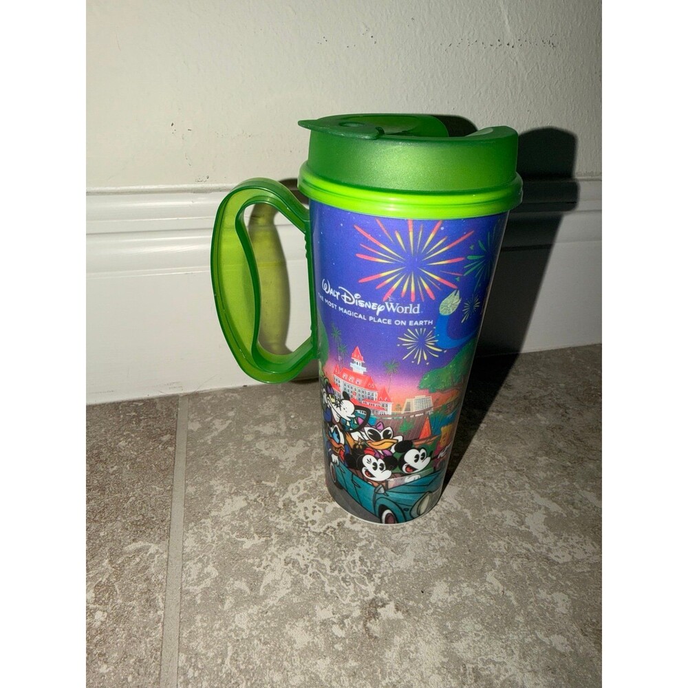 Disney World Travel Mug with Mickey Mouse and Fireworks refill tumbler green
